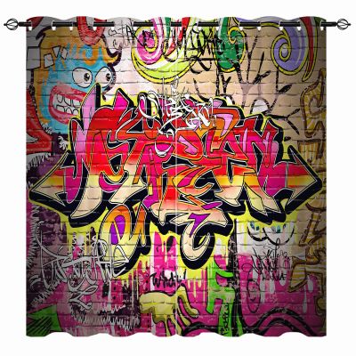 YUANZU Colorful Graffiti Blackout Curtains with Grommets, 2 Panels, 84 x 79 in