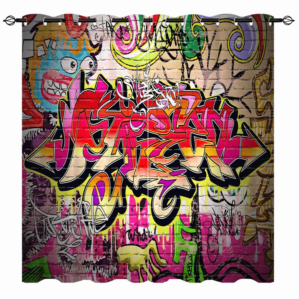 YUANZU Colorful Graffiti Blackout Curtains with Grommets, 2 Panels, 84 x 79 in