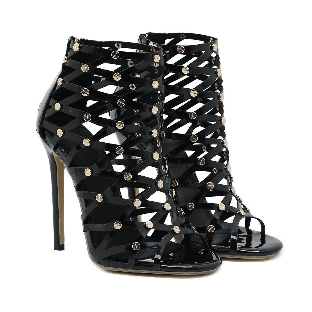 Women's High-Heel Sandals with Ankle Strap, Open Toe, Transparent Cutout Stiletto Heels, 4.72 in/12 cm, Black, EU 40