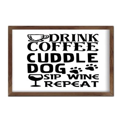 Framed Distressed-Look Wooden Sign – Drinks, Coffee, Wine & Cozy Dog