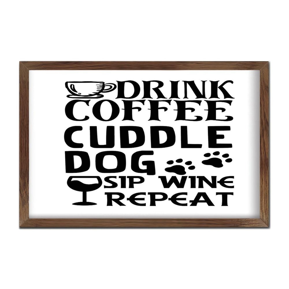 Framed Distressed-Look Wooden Sign – Drinks, Coffee, Wine & Cozy Dog