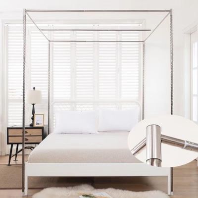 AdeptT Canopy Bed Frame with Mosquito Net Holder, Stainless Steel Posts, Full/Queen Size, 4-Corner Frame, Silver, 25 mm, 2 x 2 m
