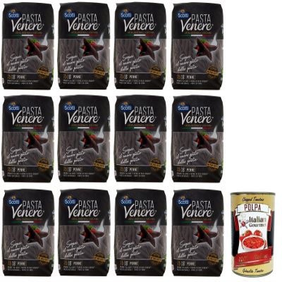 Italian Gourmet Pasta Venere Penne Rigate Black Rice Pasta, 12 x 400 g