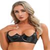 TSSOE Women's Wet-Look Open-Cup Bustier Harness Bra, Wireless Patent Leather, Black, Size S view 2