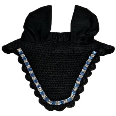 Black and Blue Glitter Rhinestone Fly Veil with Ears, Cotton, X Full
