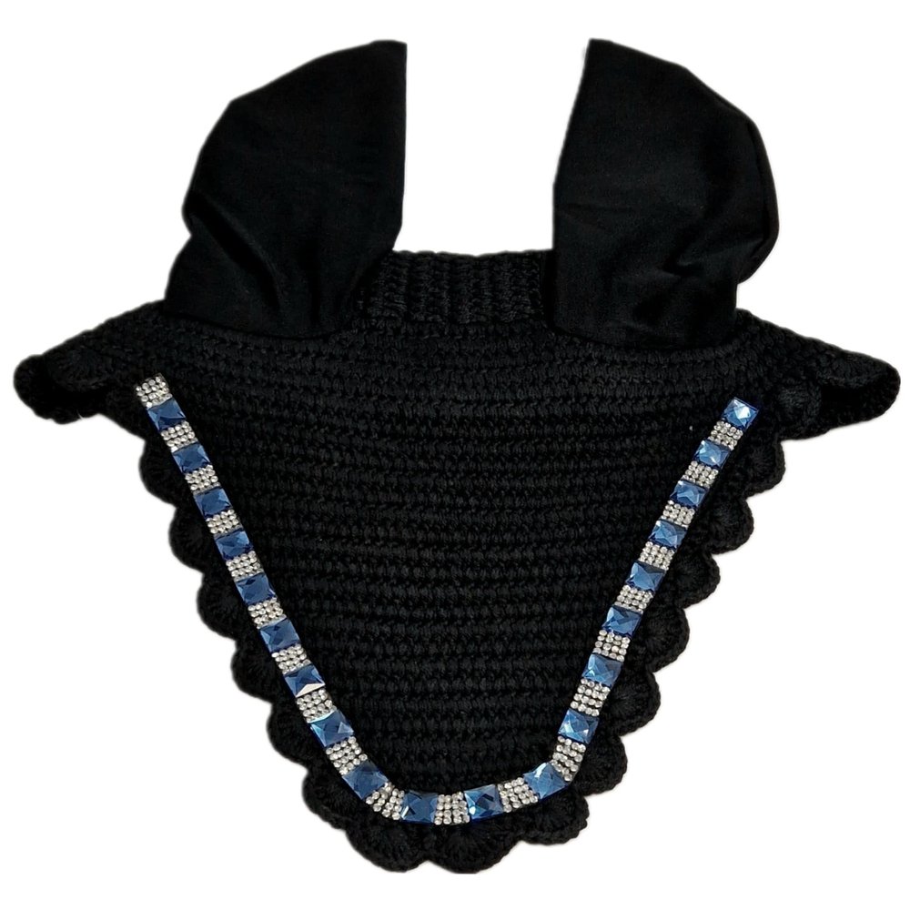 Black and Blue Glitter Rhinestone Fly Veil with Ears, Cotton, X Full