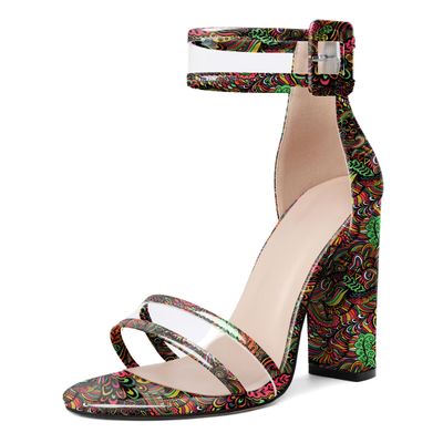 EDEFS High Heel Sandals with Transparent Design, Easy Everyday Style, Red Pattern, EU 42