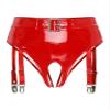 Zaldita Wetlook Patent Leather Open-Crotch Thong with Garters, Red, M view 1