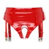 Zaldita Wetlook Patent Leather Open-Crotch Thong with Garters, Red, M view 3