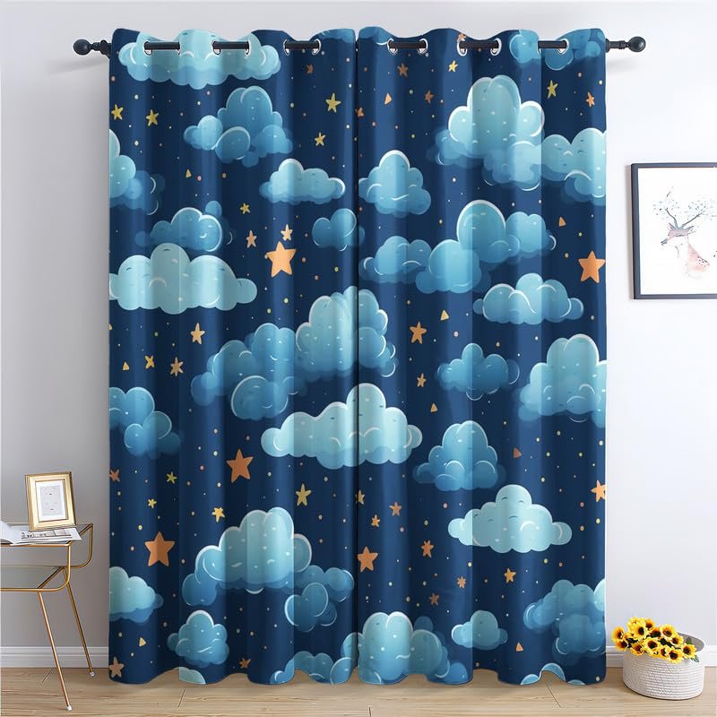 SZLYZM Cloud Blackout Curtains, 2-Piece Set, Star Pattern, 220 x 140 cm