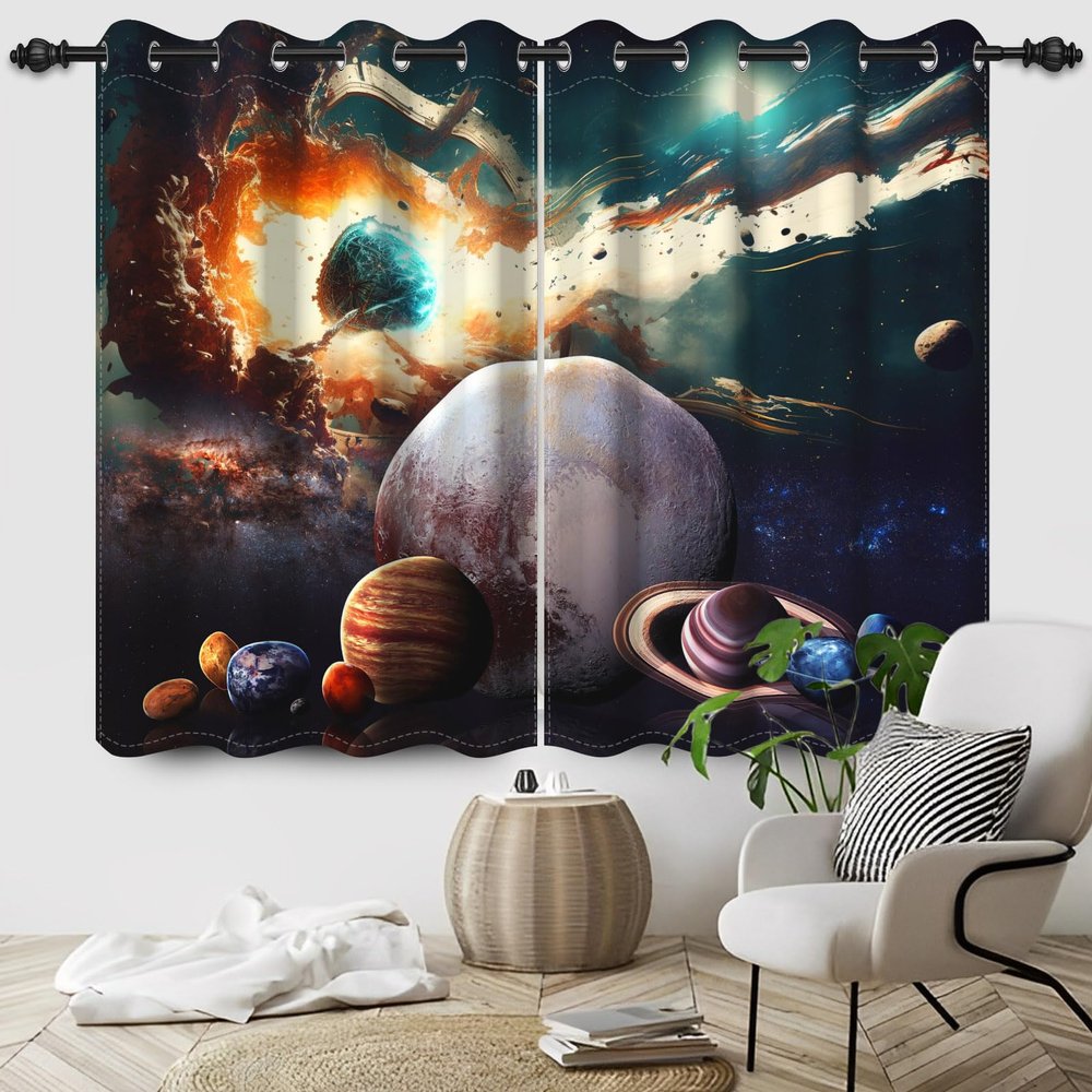 SDOTPMT 107 x 245 cm Fantasy Galaxy Star Window Curtains, 2 Panels