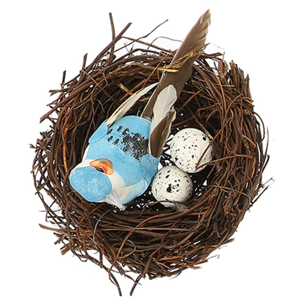 Warmhm Artificial Bird Nest with Bird Figure and Eggs