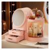 Rotating Makeup Organizer Box with Mirror and 2 Drawers view 1