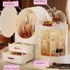 Rotating Makeup Organizer Box with Mirror and 2 Drawers view 3