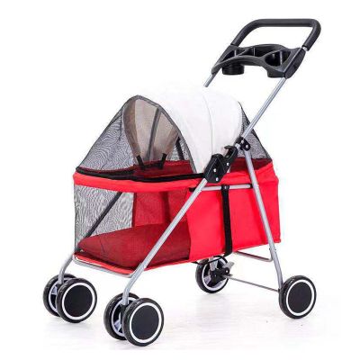 Pet Carrier Stroller for Small/Medium Dogs and Cats, Foldable, with Cup Holder and Removable Lining