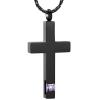 ZEZILE Black Cross Cremation Urn Necklace for Human and Pet Ashes, Memorial Birthstone Inlay Pendant view 1