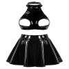 FEESHOW Women's Wetlook Open-Bust Bra and Skirt Set, Black, XL view 1