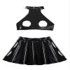 FEESHOW Women's Wetlook Open-Bust Bra and Skirt Set, Black, XL view 4