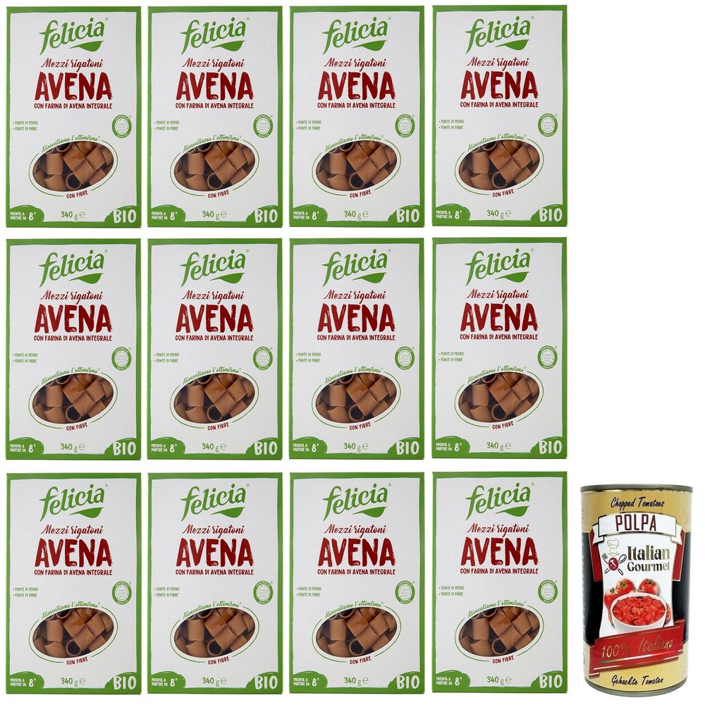 Italian Gourmet Mezzi Rigatoni Avena Organic Gluten-Free Oat Pasta, 12 x 340 g