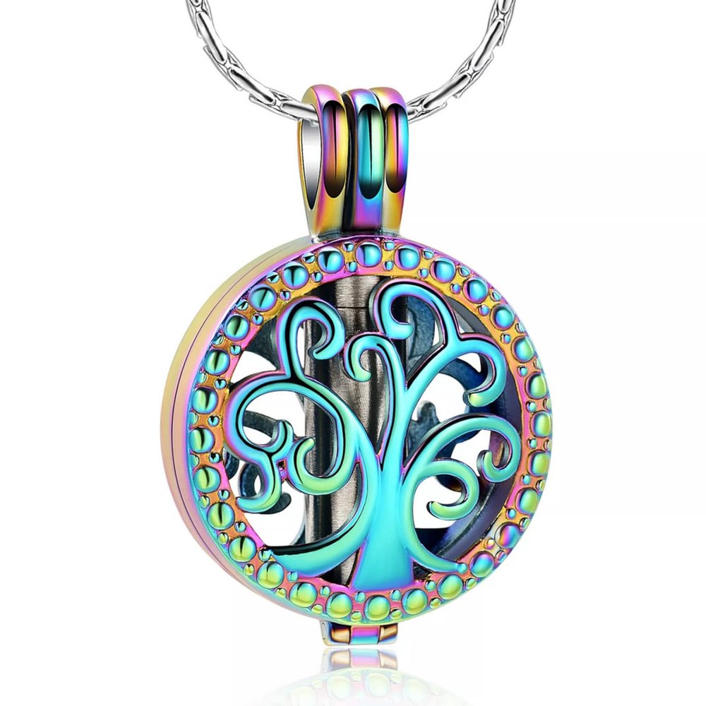ZEZILE Round Tree of Life Engraved Cremation Memorial Necklace