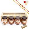 Ghasitaram Gifts Jaiccha Rakhi Gift Set for Brothers, Golden Box with 4 Dry Fruit Jars and 2 Rakhis view 1