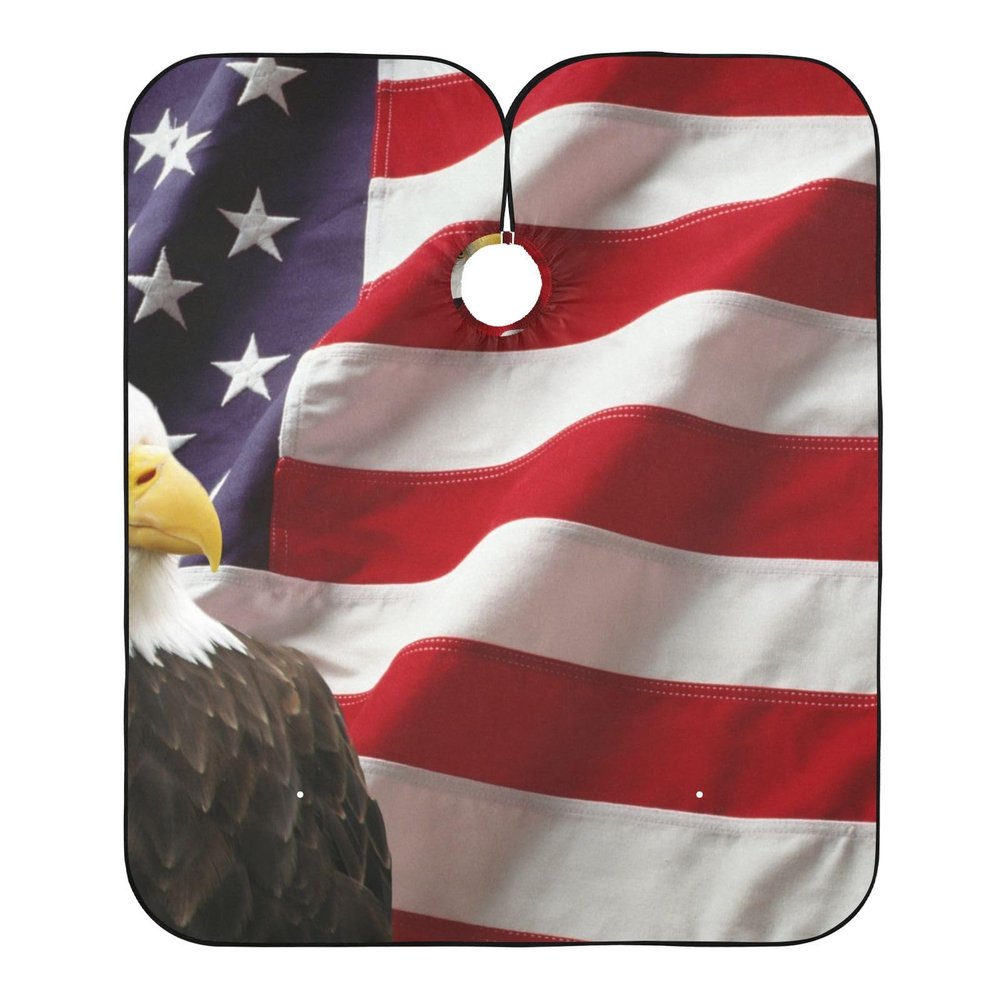 RPLIFE Vintage Hand-Drawn Fish Hair Salon Styling Cape, Waterproof, 64.9 x 55.1 in, American Flag with Eagle, One Size