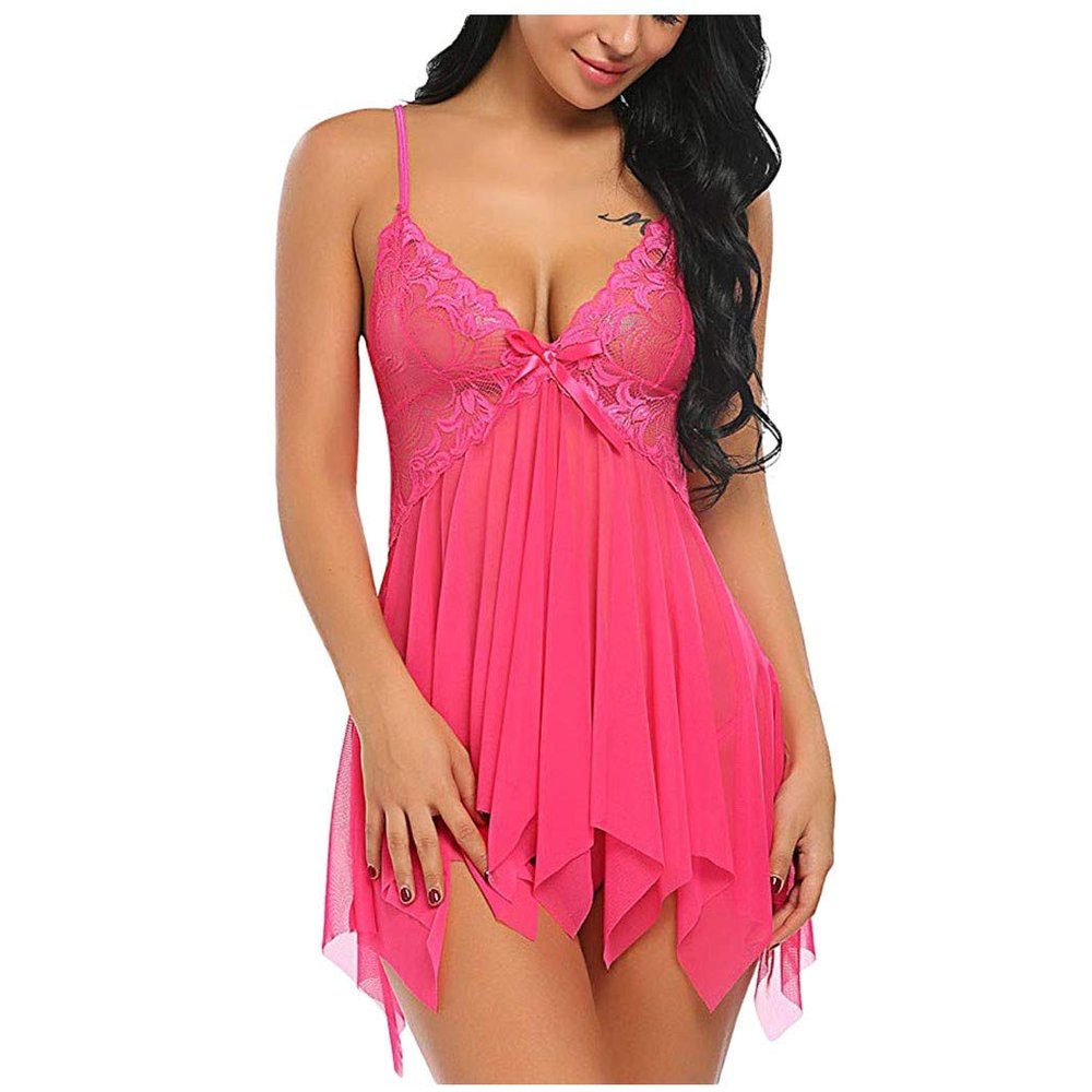 Women's Sexy Satin Nightgown, Kimono-Style Robe with Straps, Hot Pink, Size 38