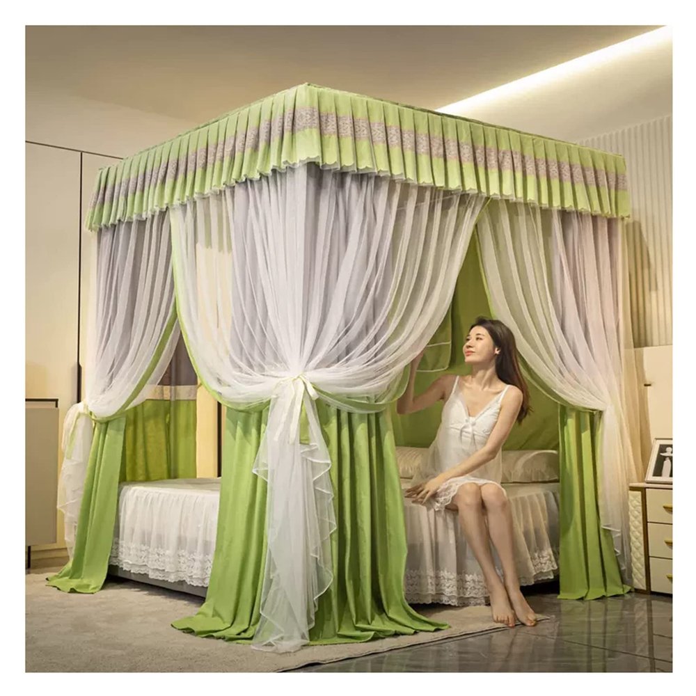 CENAP Bed Canopy, Deluxe Four-Season Bed Curtain for 1.5 m/1.8 m/2 m Single or Double Beds, with Sturdy Support for Easy Installation, 9