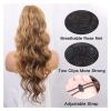 Brown Wavy Ponytail Extension with Drawstring, Clip-In Synthetic Hairpiece, Ombre Blonde Ash view 3