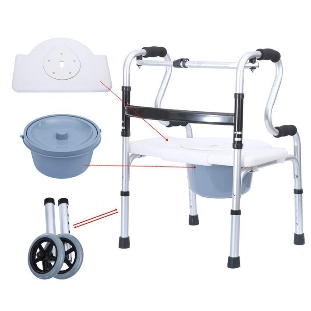 Lightweight Folding Aluminum Walker with Commode and Bath Board