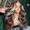 Body Wave Orange Human Hair Weave with 3 Bundles, Closure and Highlighted Lace Frontal view 4