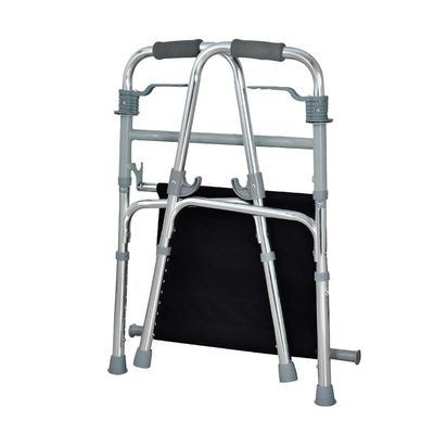 Height-Adjustable Walker with Seat, Portable Lightweight Compact Walking Aid for Adults