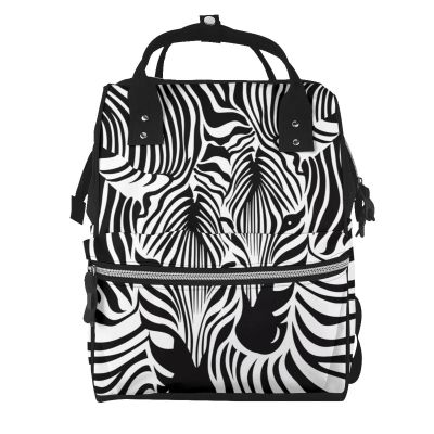 Abstract Zebra Pattern Diaper Bag, Unisex, Black, One Size