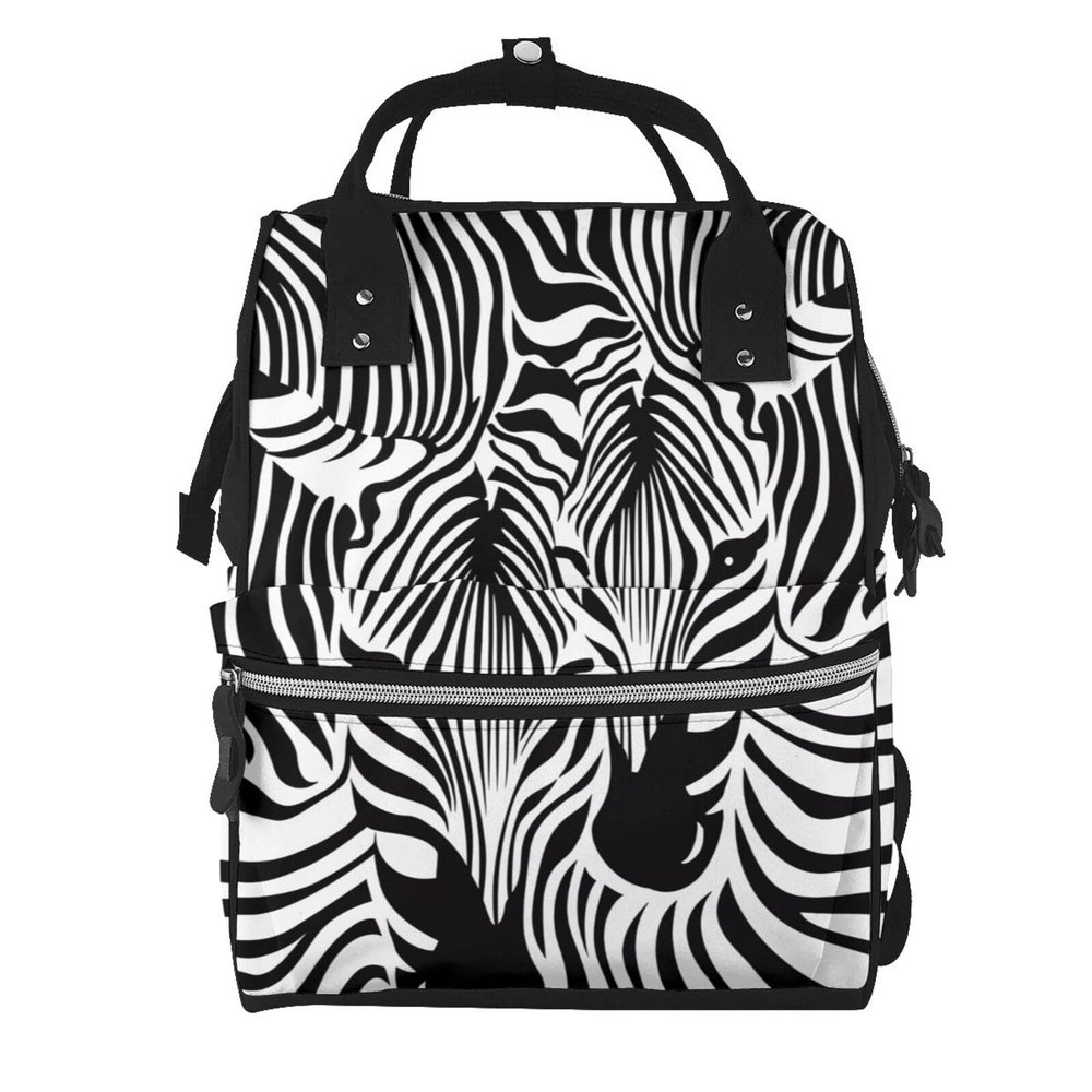 Abstract Zebra Pattern Diaper Bag, Unisex, Black, One Size