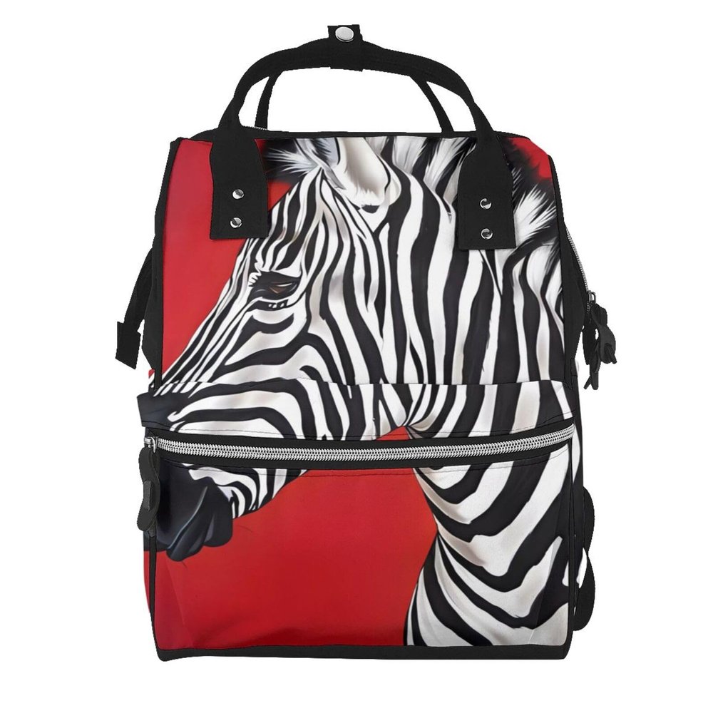Unisex Diaper Bag Backpack, Zebra Pattern, Red and Black, One Size