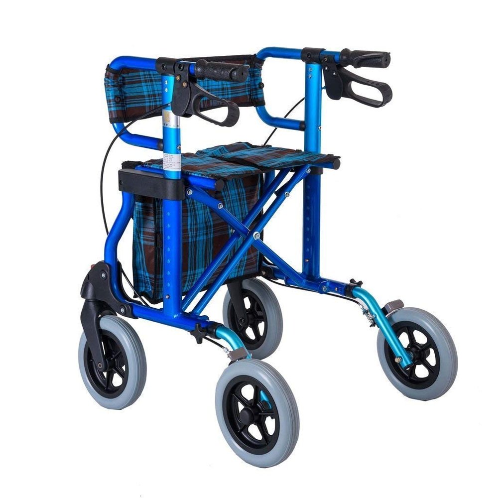 NATWEE Lightweight Folding 4-Wheel Rollator Walker with Padded Seat, Locking Brakes and Storage Bag, Height-Adjustable, Blue, 136 kg Max. Load
