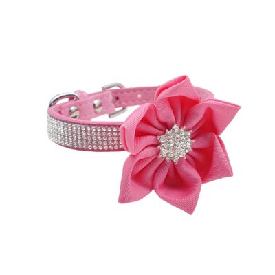 Newtensina Soft Dog Collar with Floral Decoration for Small Dogs - Pink - XS