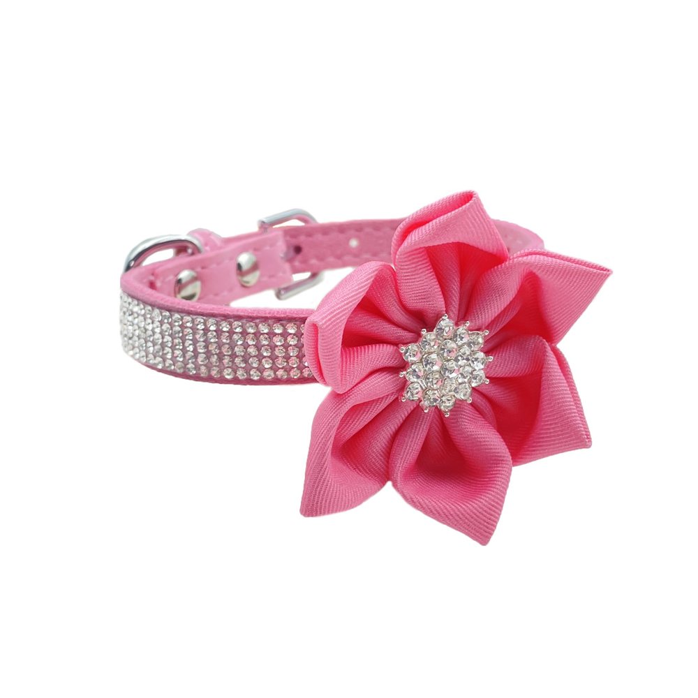 Newtensina Soft Dog Collar with Floral Decoration for Small Dogs - Pink - XS