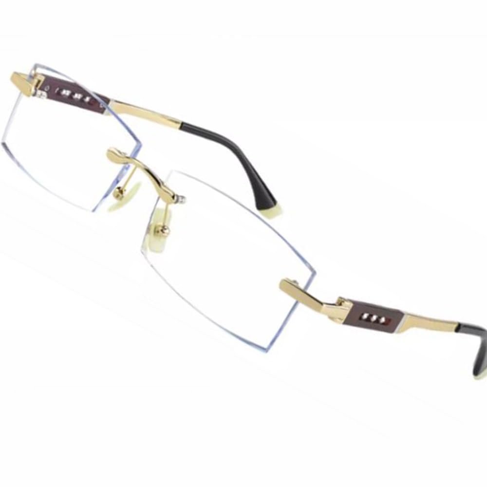 COKYIS Rimless Progressive Reading Glasses, Gold, +3.0