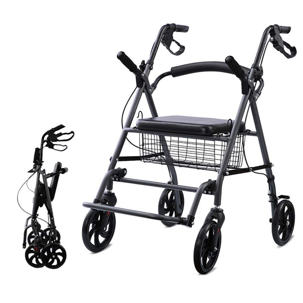NATWEE Rollator, Foldable Walker for Seniors with Seat, Basket and Footrest, Four-Wheel Medical Walker for Adults and Older Men