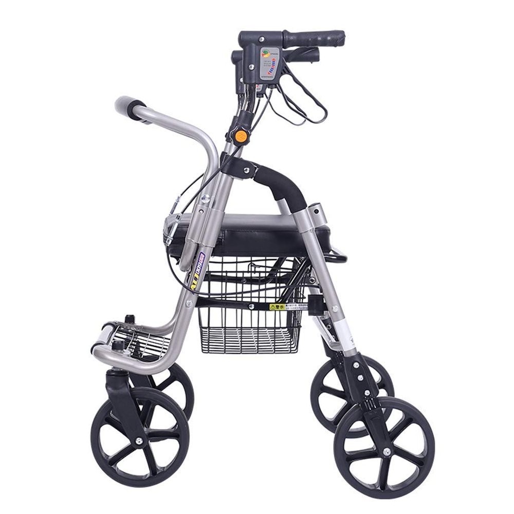Lightweight Height-Adjustable 4-Wheel Rollator Walker with Locking Brakes, Seat and Carry Bag