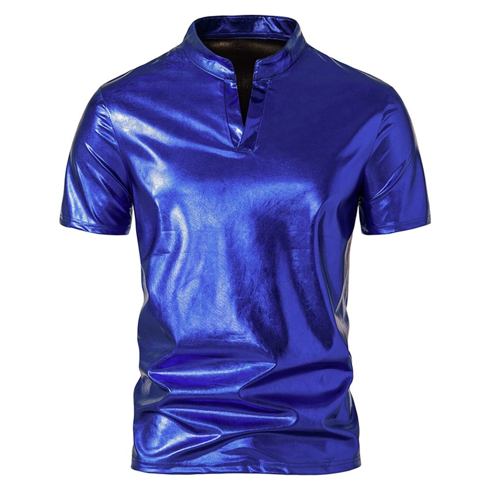 Men's Short-Sleeve Patent Leather Wetlook Slim-Fit Top