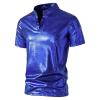 Men's Short-Sleeve Patent Leather Wetlook Slim-Fit Top view 2