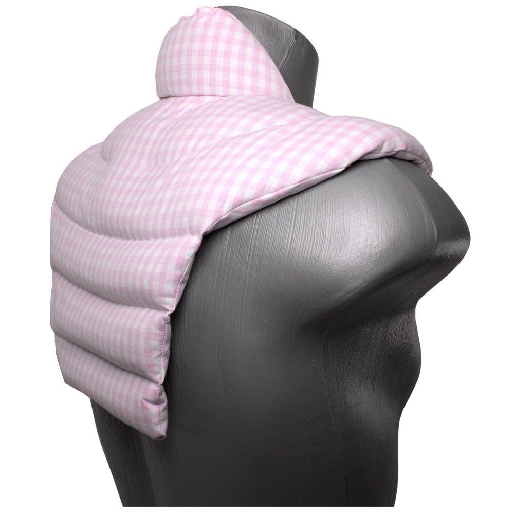 Cervical Spine Neck Wrap – Neck, Shoulders & Upper Back – Organic Cotton Rapeseed Pillow, Pink/White Check