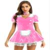 Yihuimin Women's Maid Costume Wet-Look Leather Mini Dress with Collar, Pink, 3XL view 3