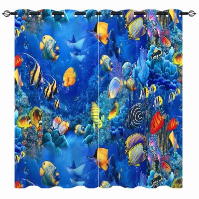 YUANZU Ocean Blackout Curtains with Grommets, Fish, Coral and Underwater Animals, 2 Panels, 90 x 66 in
