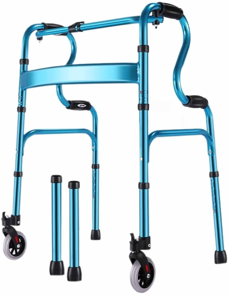 YYAI-HHJU One-Click Folding Walker with 2 Wheels for Adults and Seniors, 2-in-1 Medical All-Terrain Walker Supports up to 330 lb (Blue Walker with Seat)