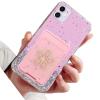 Rnrieyta Miagon Crystal Glitter Wallet Case for iPhone 11, Bling Star Clear Phone Case with Flower Card Holder, Slim Soft Shock-Resistant Case, Pink view 1