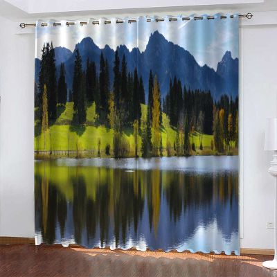 GOKSEL Blackout Curtains, 2 Panels, 140 x 245 cm, Lakes and Forests, for Living Room, Bedroom or Nursery