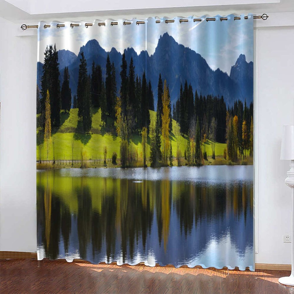 GOKSEL Blackout Curtains, 2 Panels, 140 x 245 cm, Lakes and Forests, for Living Room, Bedroom or Nursery